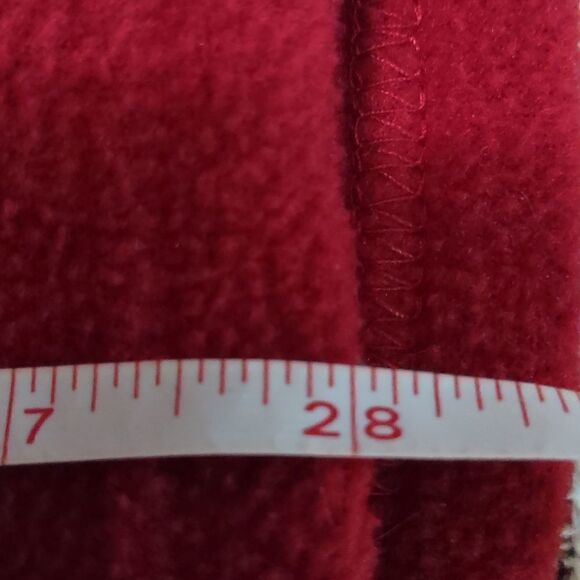 Le Moda‎ Size M Red Fleece Classic Jacket Belted Black Faux Fur Collar, Pockets - Picture 7 of 8